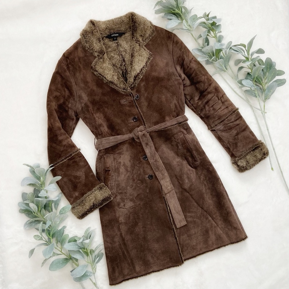 EXPRESS LONG Shearling Suede LEATHER COAT